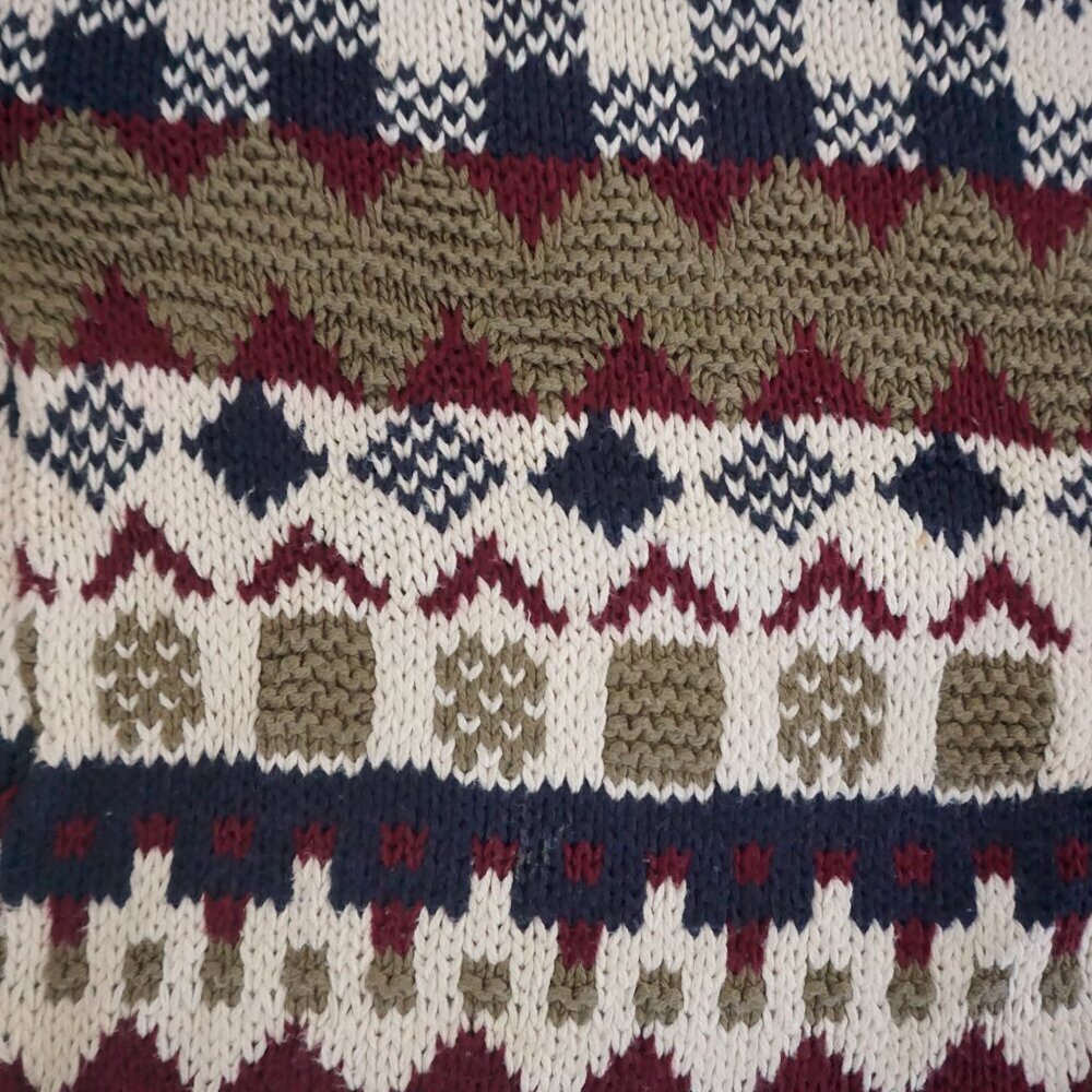 Vintage Adirondack beige navy cotton knit geometric sweater Cabincore Retro M - Picture 8 of 10